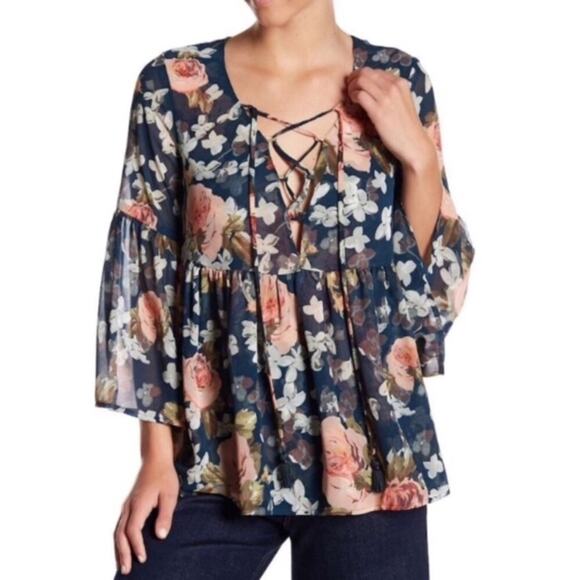Anthropologie Tops - Show Me Your Mumu Poet Top Women's Sz XS Lace Up Boho Peplum Floral Semi Sheer